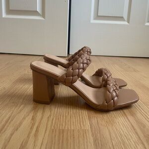 Tan Camel Brown Braided Sandal Heels